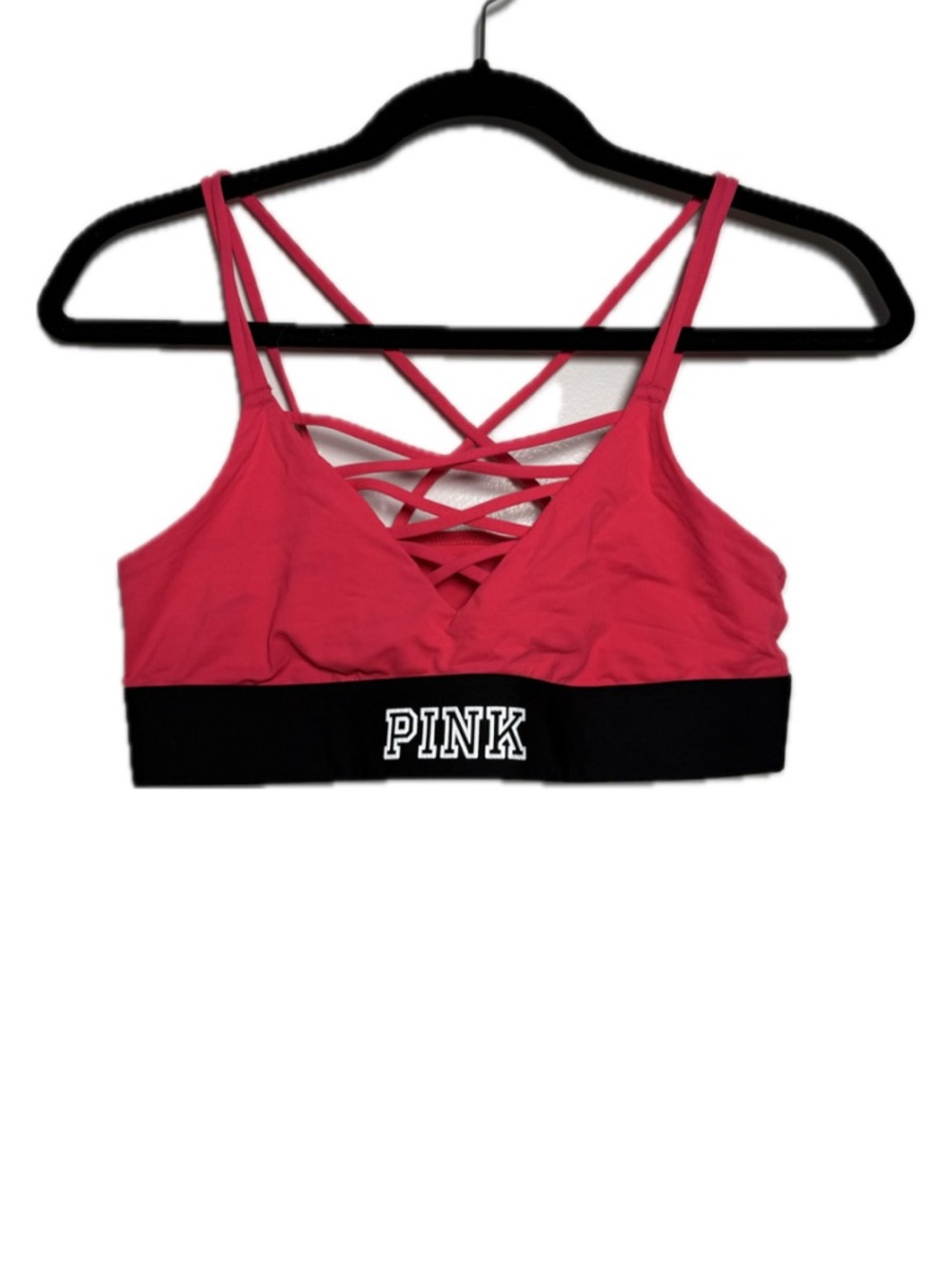 PINK Victoria's Secret Strappy Crisscross Sports Bralette in Hot Pink and Black